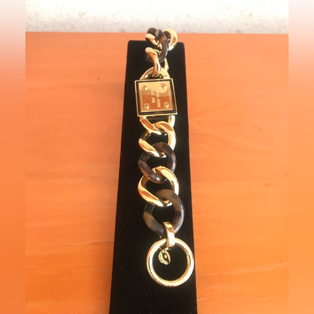 Michael Kors Animal Print Gold and Brown Chain Lock Bracelet. Like new